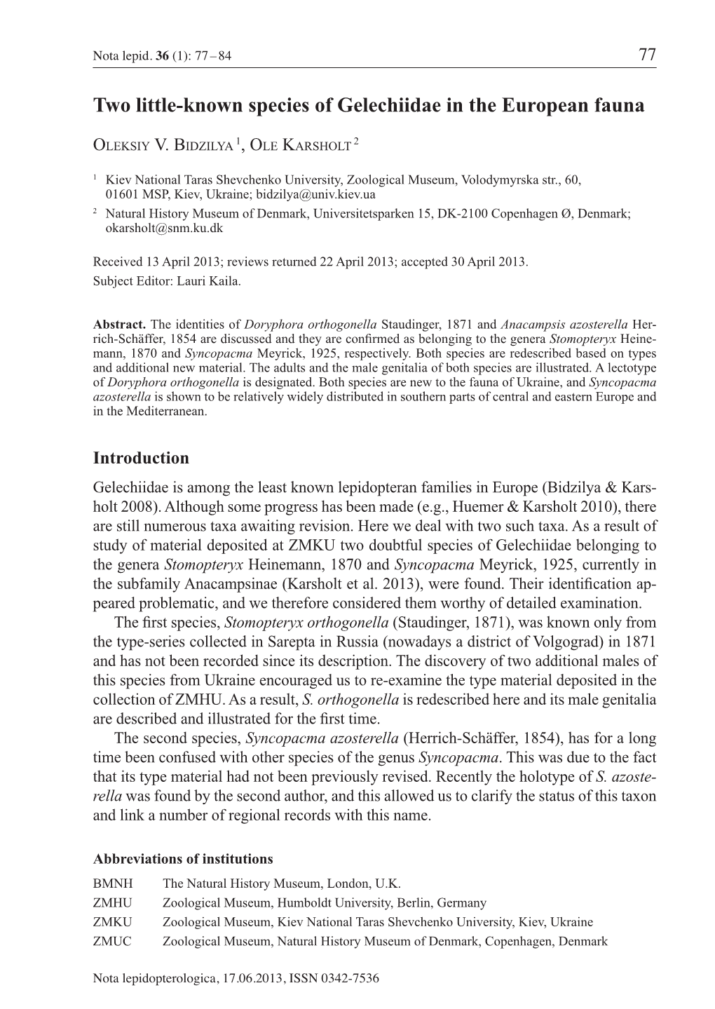 Two Little-Known Species of Gelechiidae in the European Fauna