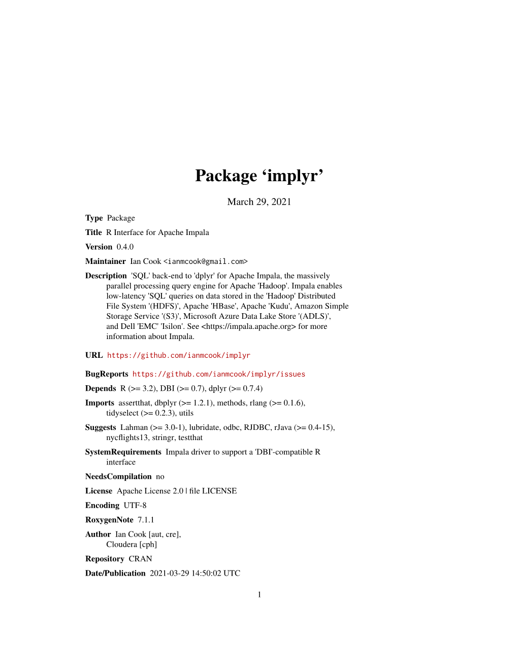 Package 'Implyr'