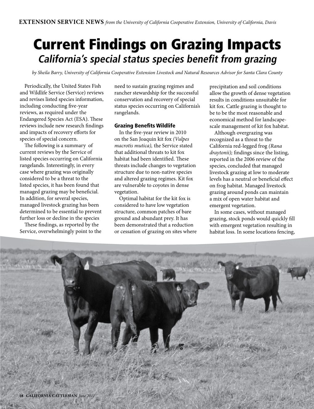 Current Findings on Grazing Impacts California’S Special Status Species Benefit from Grazing