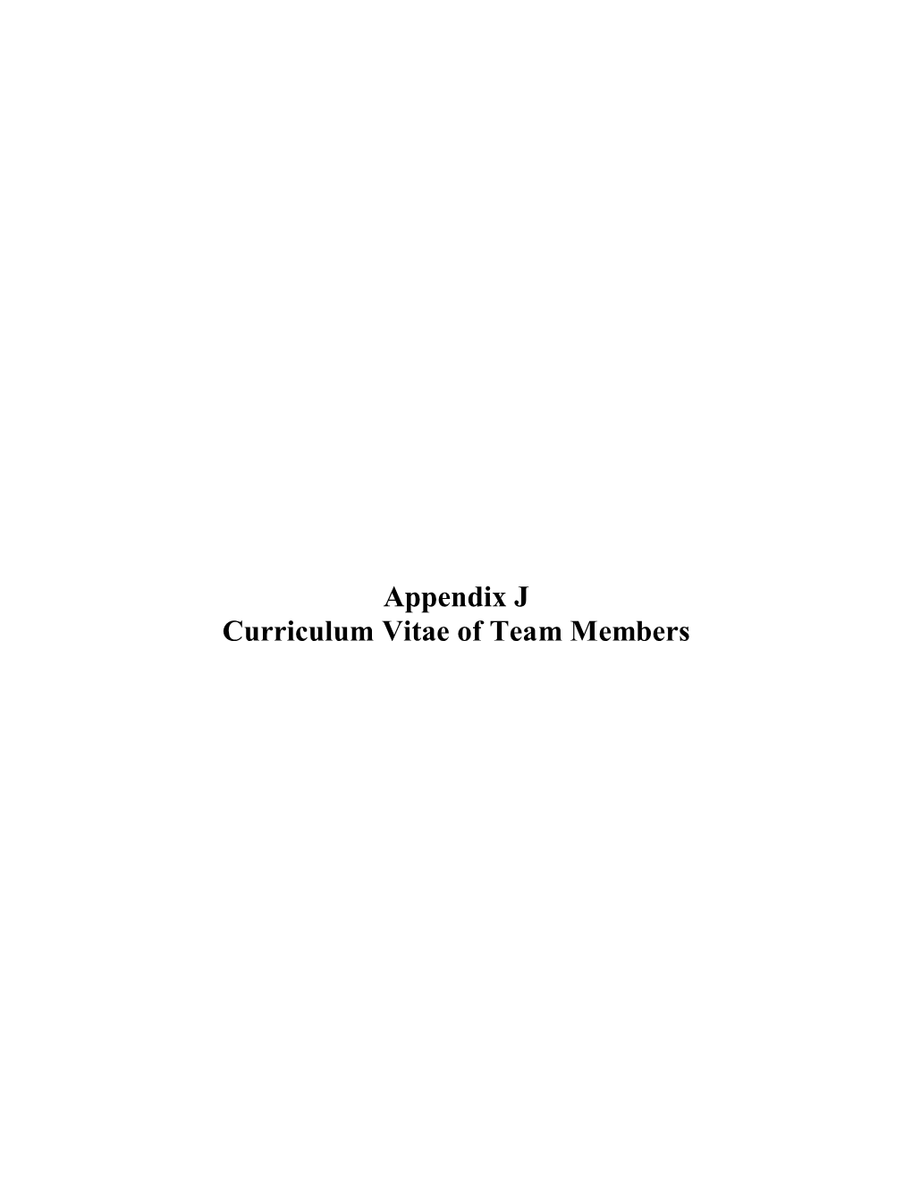 Appendix J Curriculum Vitae of Team Members