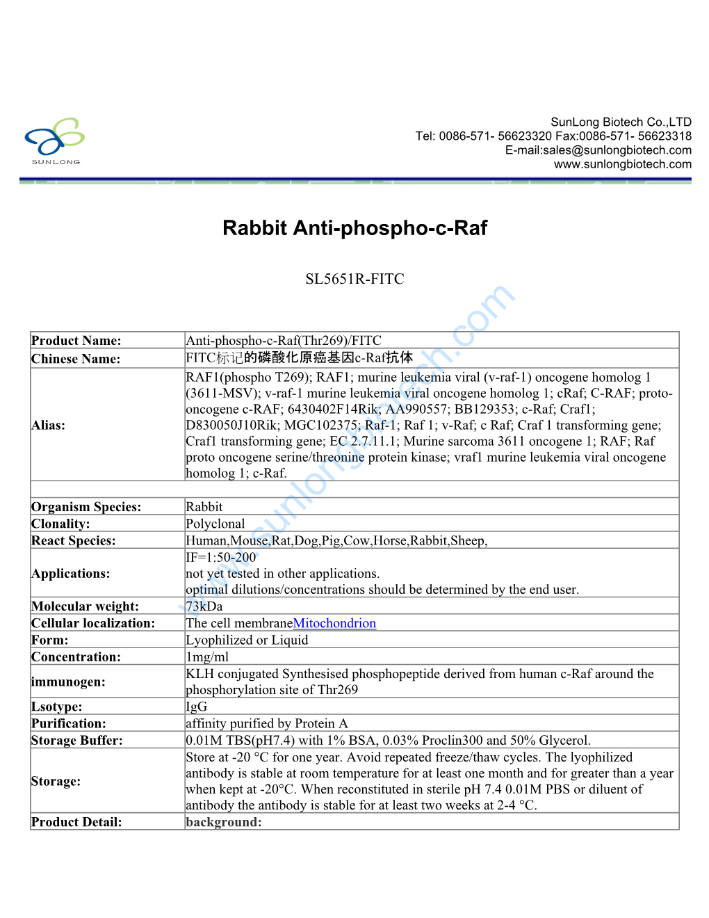 Rabbit Anti-Phospho-C-Raf-SL5651R-FITC