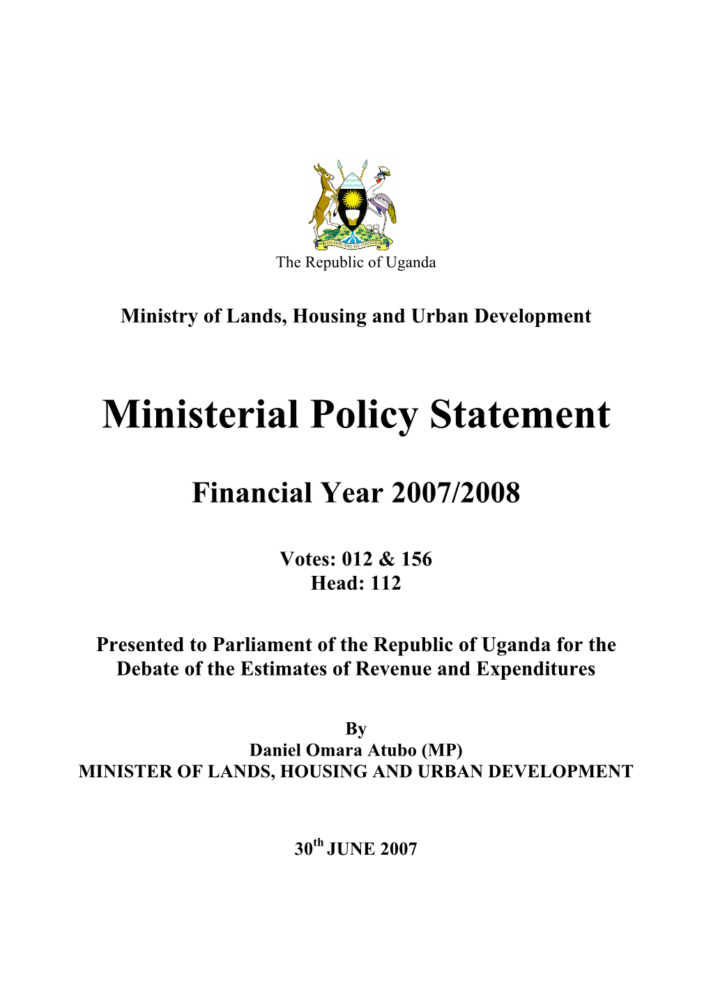 Ministerial Policy Statement