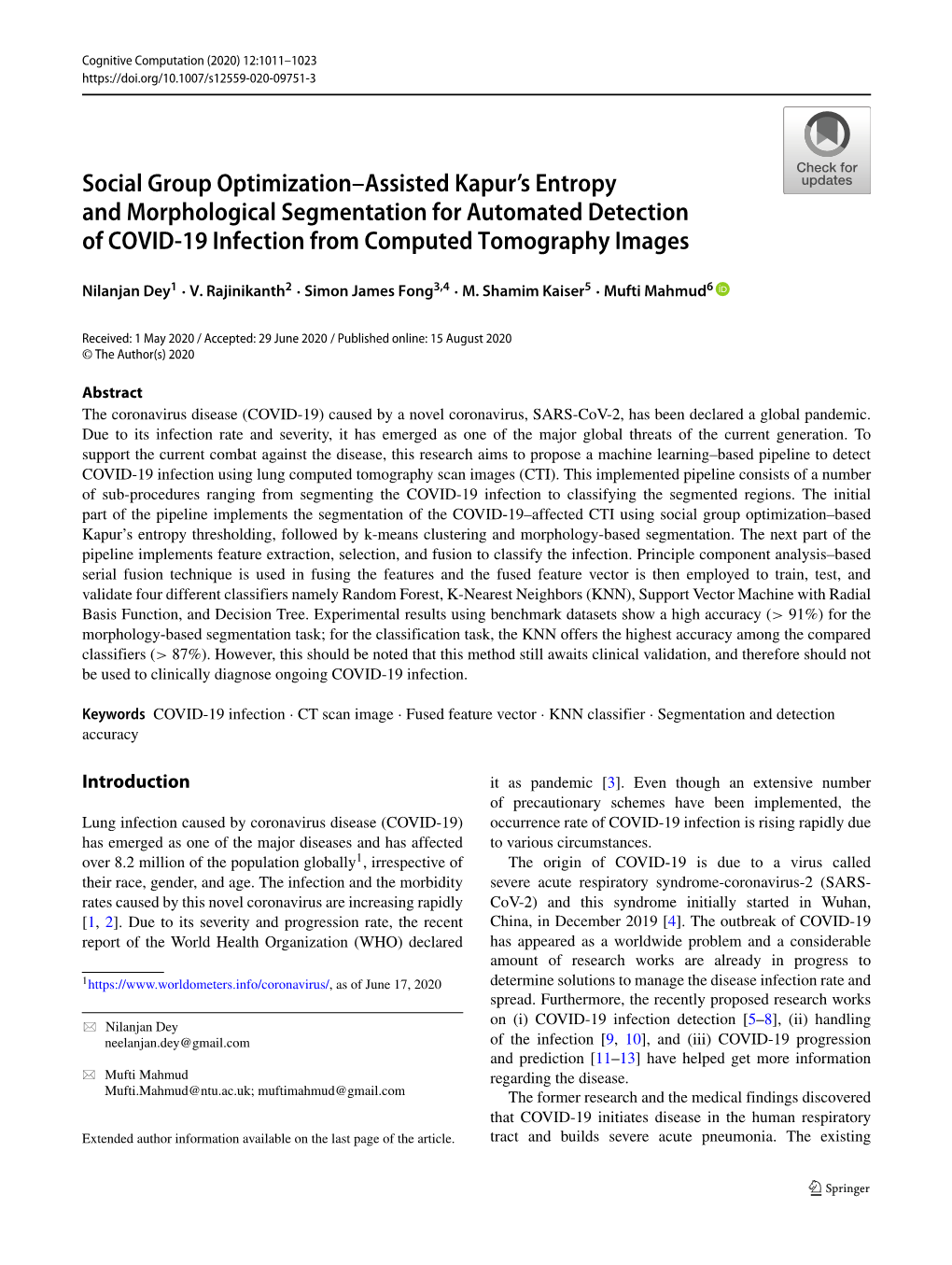 Social Group Optimization–Assisted Kapur's Entropy and Morphological