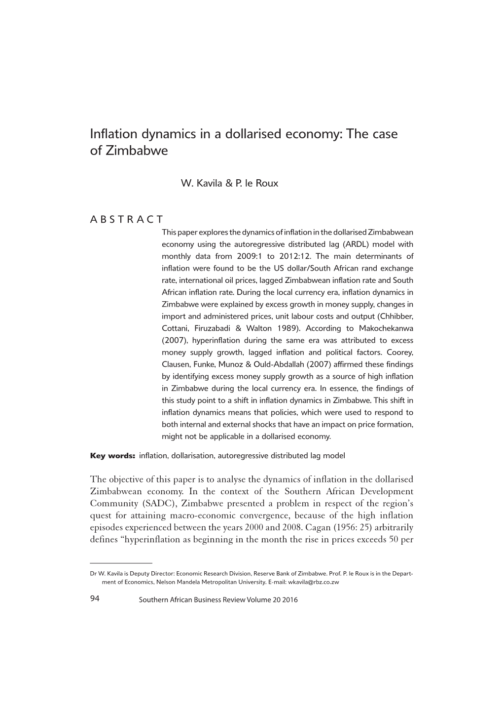 Inflation Dynamics in a Dollarised Economy