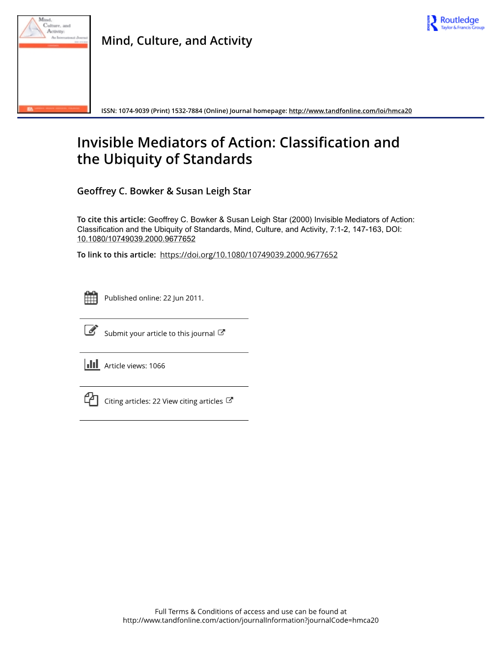 Invisible Mediators of Action: Classification and the Ubiquity of Standards