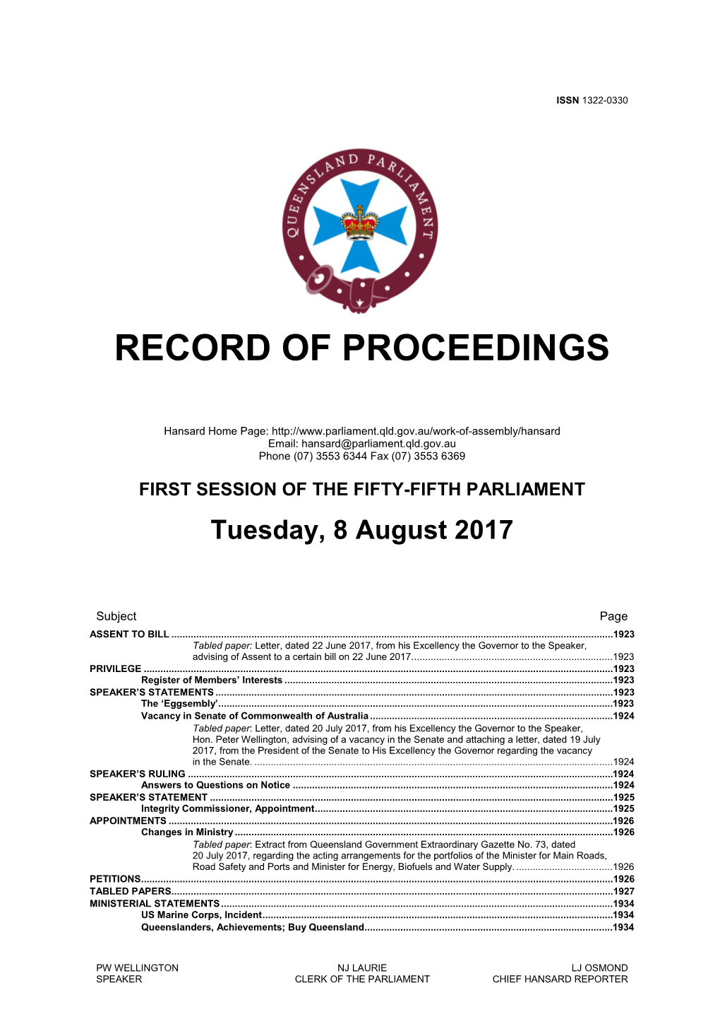 Record of Proceedings