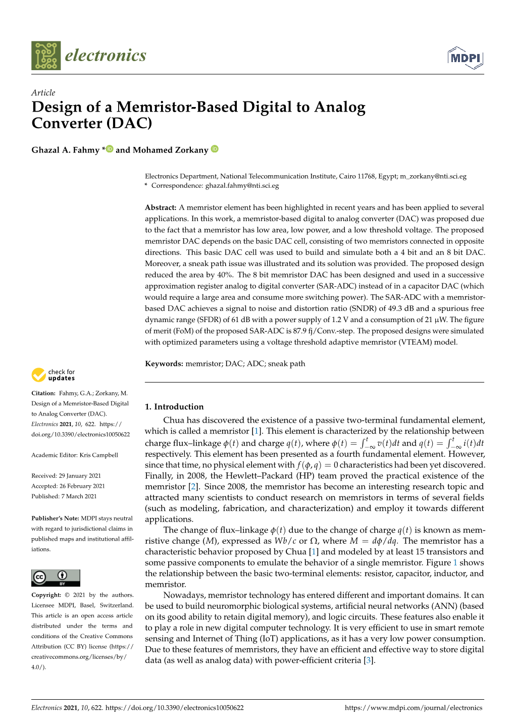 Design of a Memristor-Based Digital to Analog Converter (DAC)