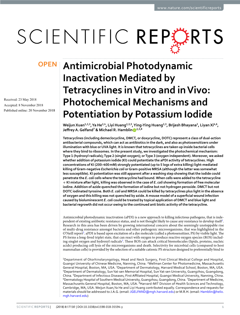 Antimicrobial Photodynamic Inactivation Mediated by Tetracyclines in Vitro and in Vivo