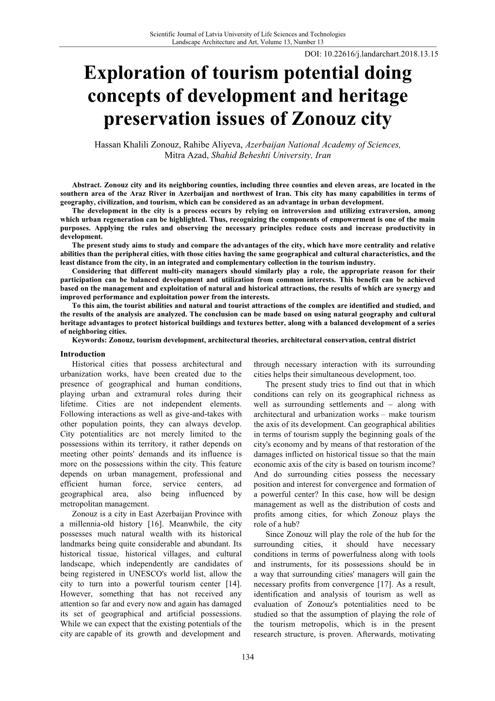 Exploration of Tourism Potential Doing Concepts of Development and Heritage Preservation Issues of Zonouz City