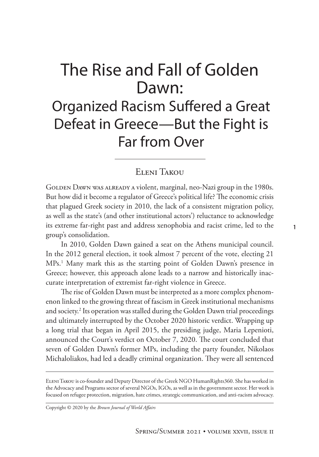 The Rise and Fall of Golden Dawn: Organized Racism Suffered a Great Defeat in Greece—But the Fight Is Far from Over