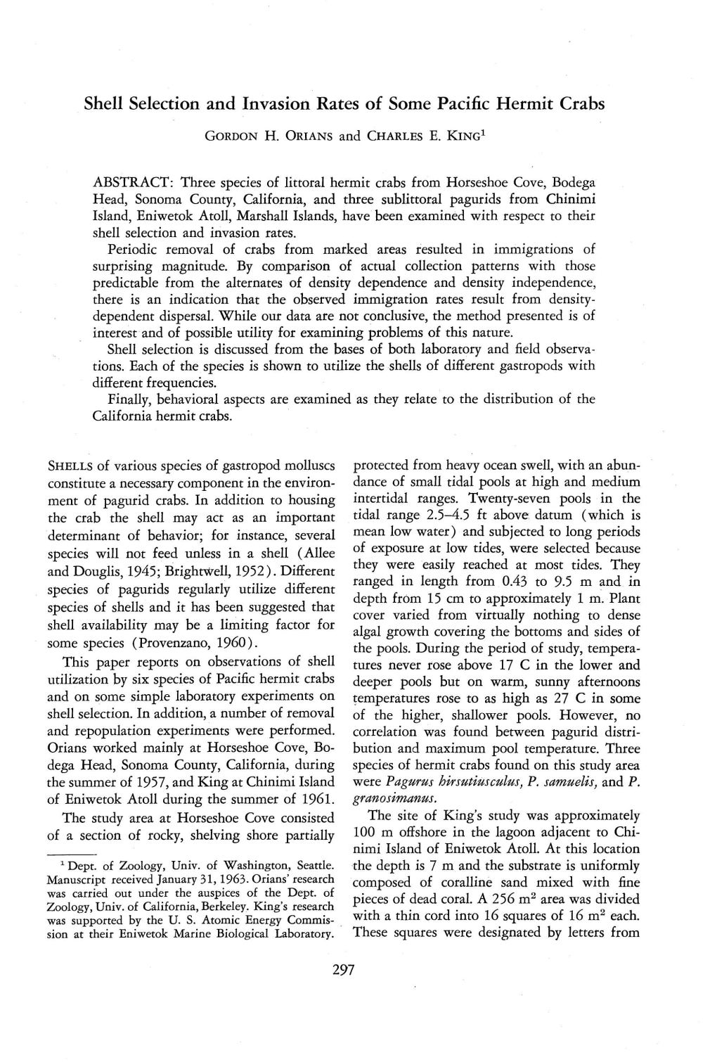 Shell Selection and Invasion Rates of Some Pacific Hermit Crabs