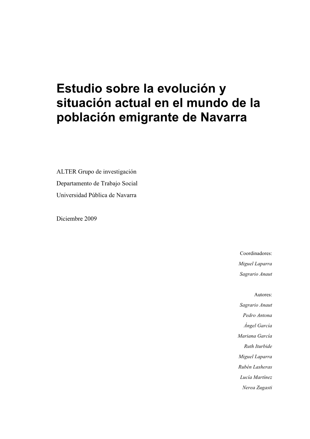 Estudio Sobre La Población Emigrante De Navarra
