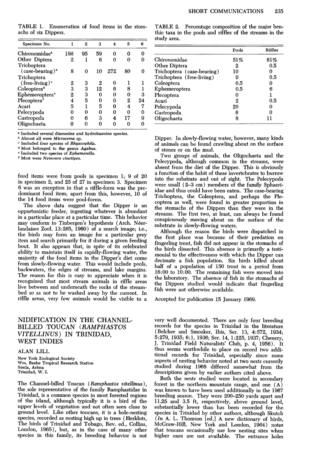 Nidification in the Channel-Billed Toucan (Ramphastos Vitellinus) in Trinida, West Indies