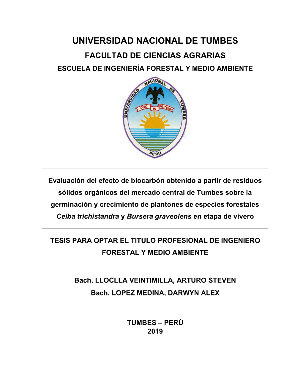 Universidad Nacional De Tumbes Facultad De Ciencias Agrarias Escuela De Ingeniería Forestal Y Medio Ambiente