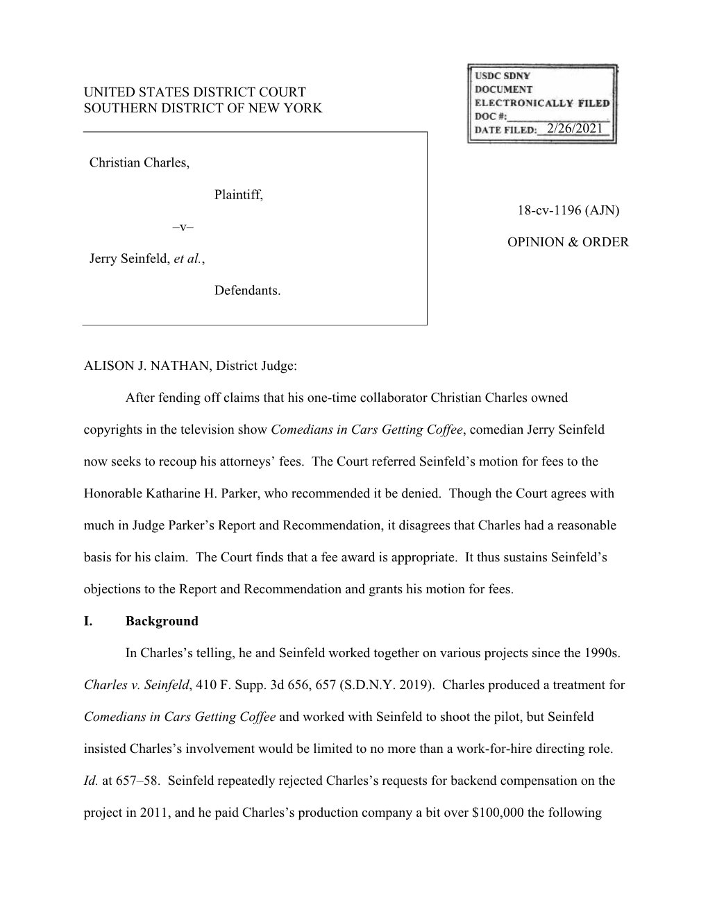 United States District Court Southern District of New York 2/26/2021