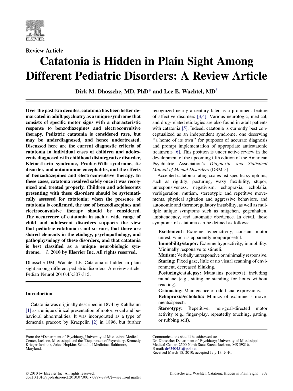 Catatonia Is Hidden in Plain Sight Among Different Pediatric Disorders: a Review Article