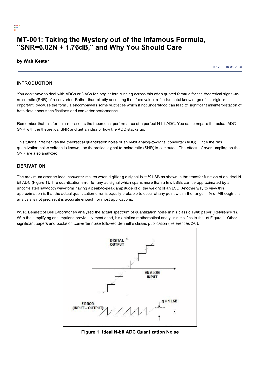 "SNR=6.02N + 1.76Db," and Why You Should Care by Walt Kester REV