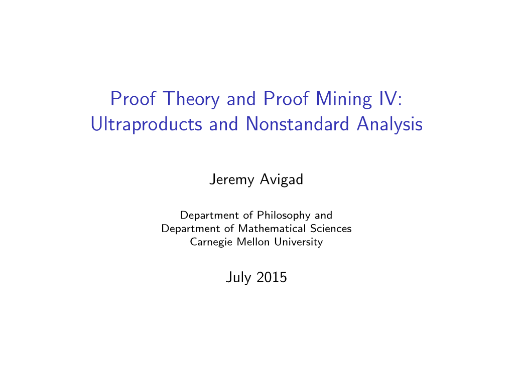 Ultraproducts and Nonstandard Analysis