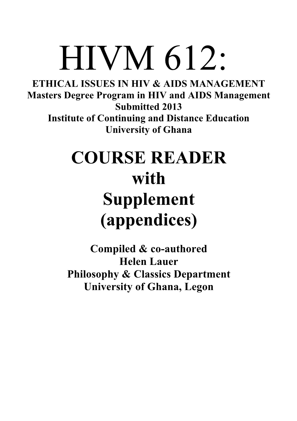 COURSE READER with Supplement (Appendices)