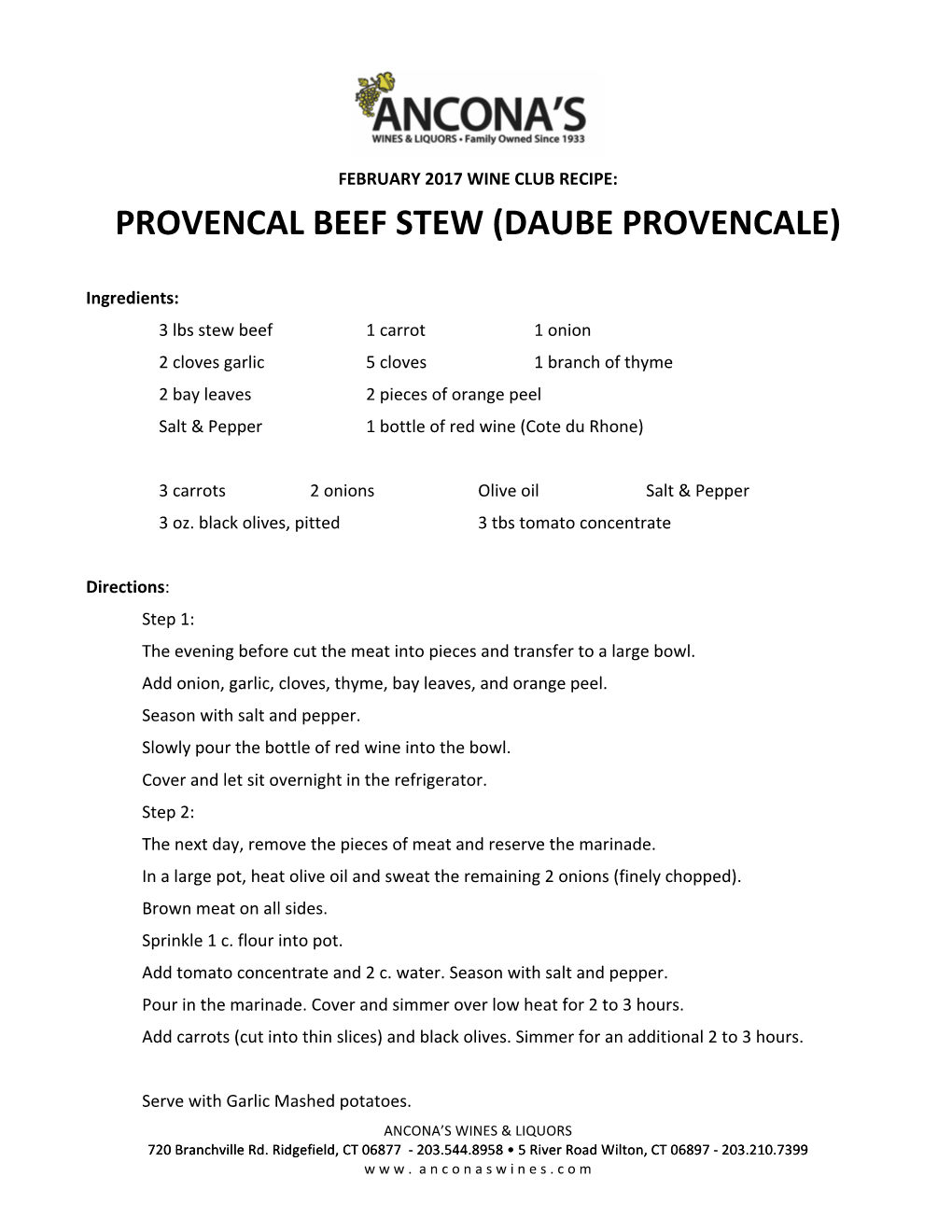 Provencal Beef Stew (Daube Provencale)