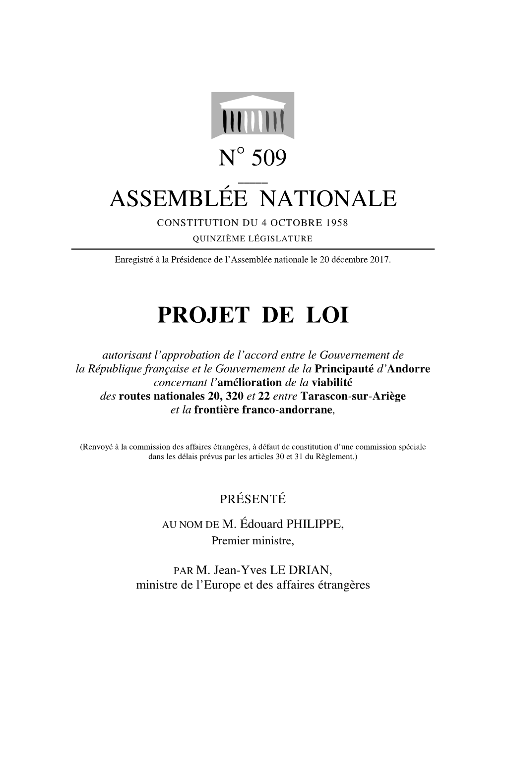 N° 509 Assemblée Nationale Projet De