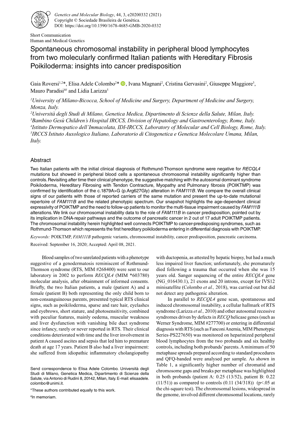 Spontaneous Chromosomal Instability in Peripheral Blood Lymphocytes