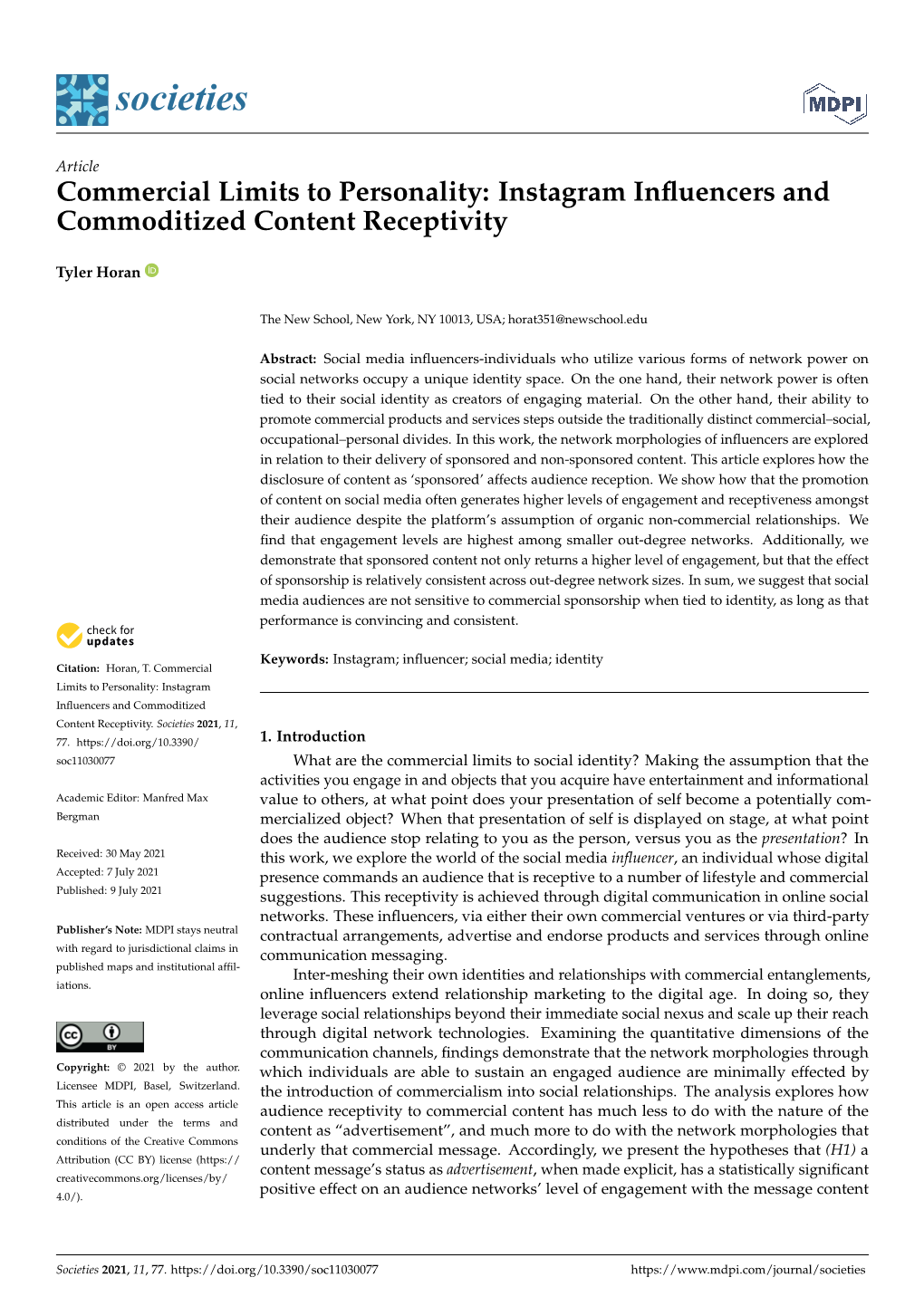 Instagram Influencers and Commoditized Content