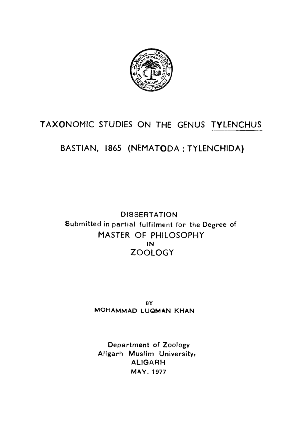 Taxonomic Studies on the Genus Tylenchus Bastian