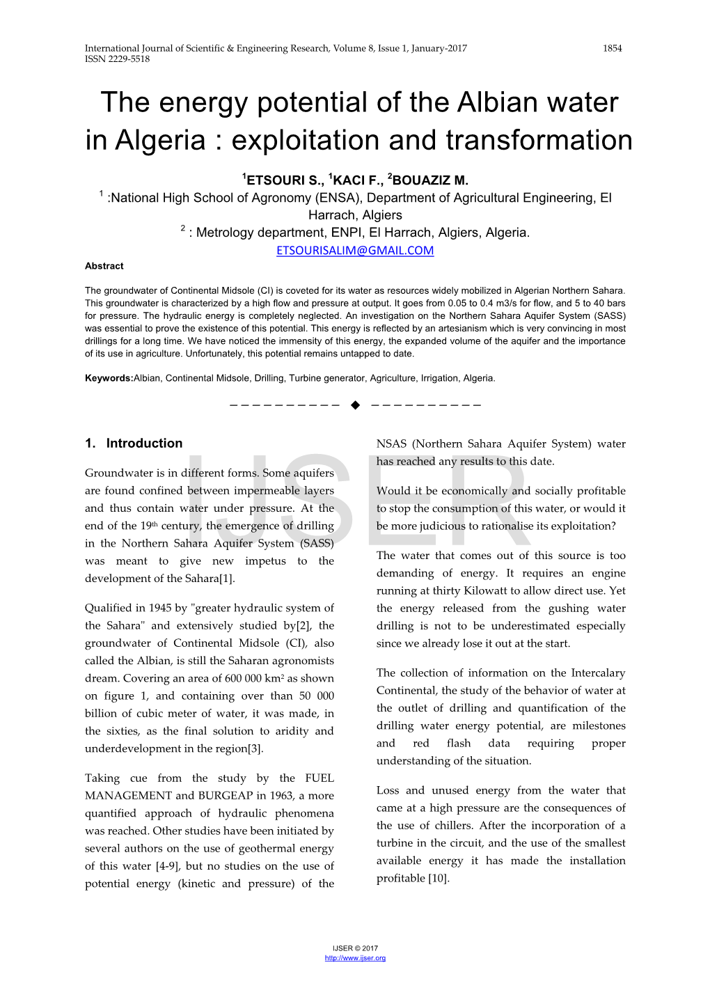 The Energy Potential of the Albian Water in Algeria : Exploitation and Transformation