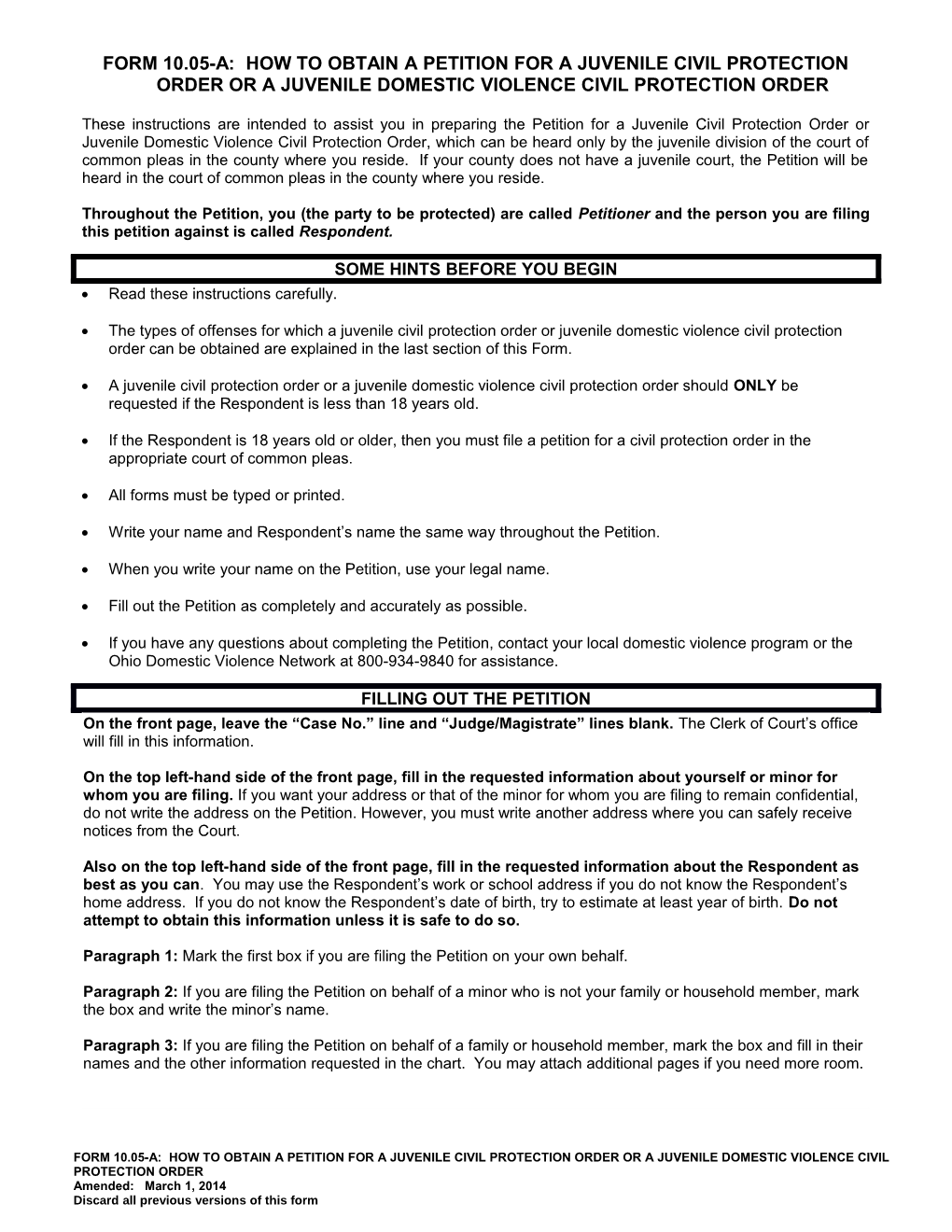 10.03-G Instructions for Obtaining Civil Stalking Protection Order