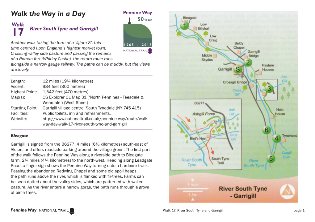 Walk the Way in a Day Walk 17 River South Tyne and Garrigill