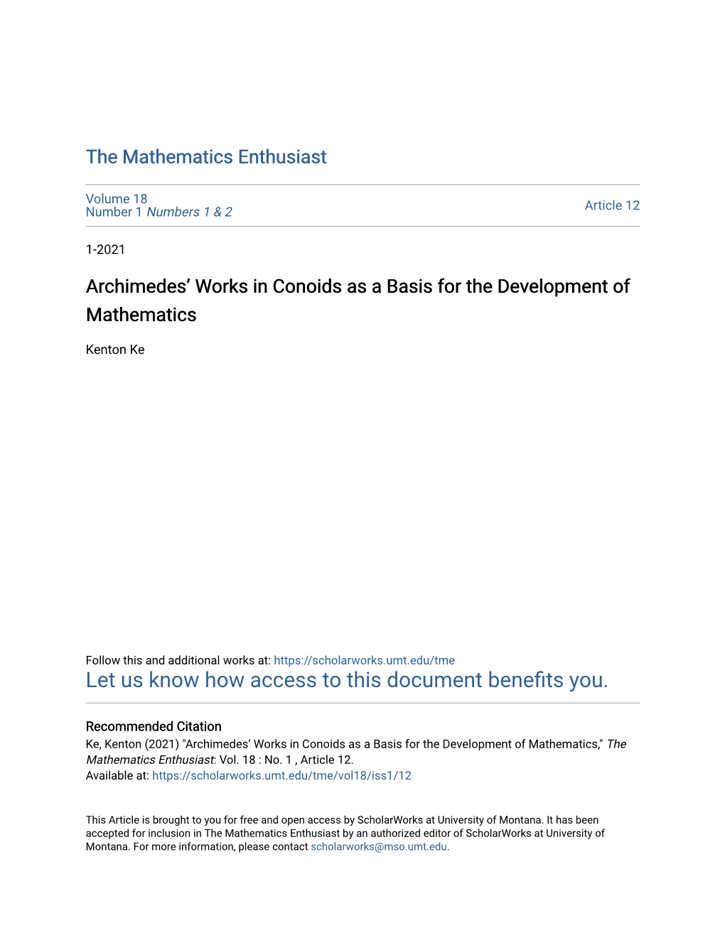 Archimedes' Works in Conoids As a Basis for the Development Of