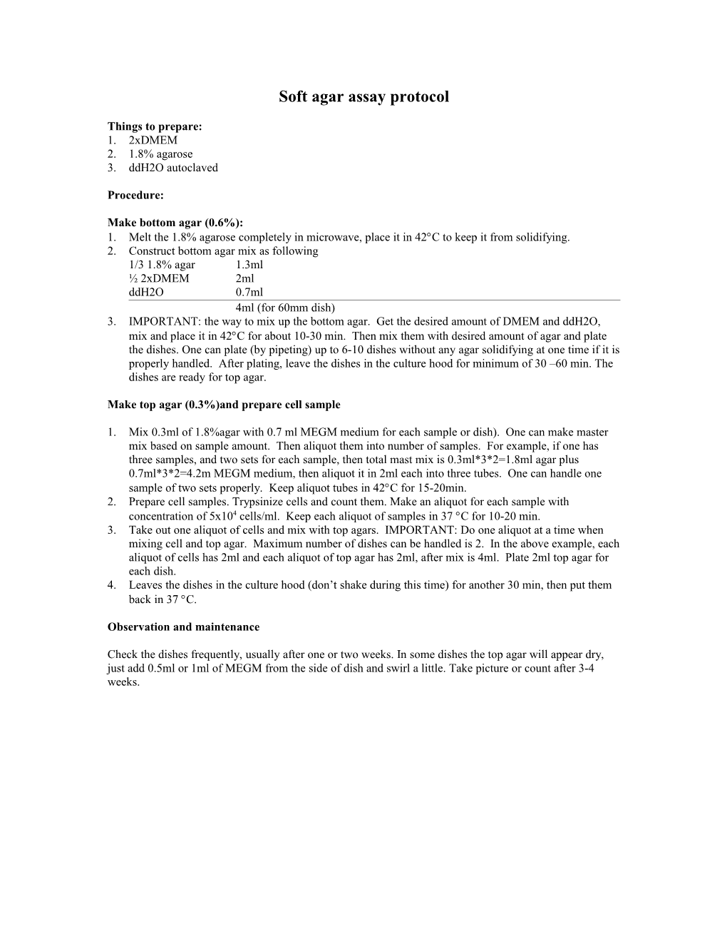 Soft Agar Assay Protocol