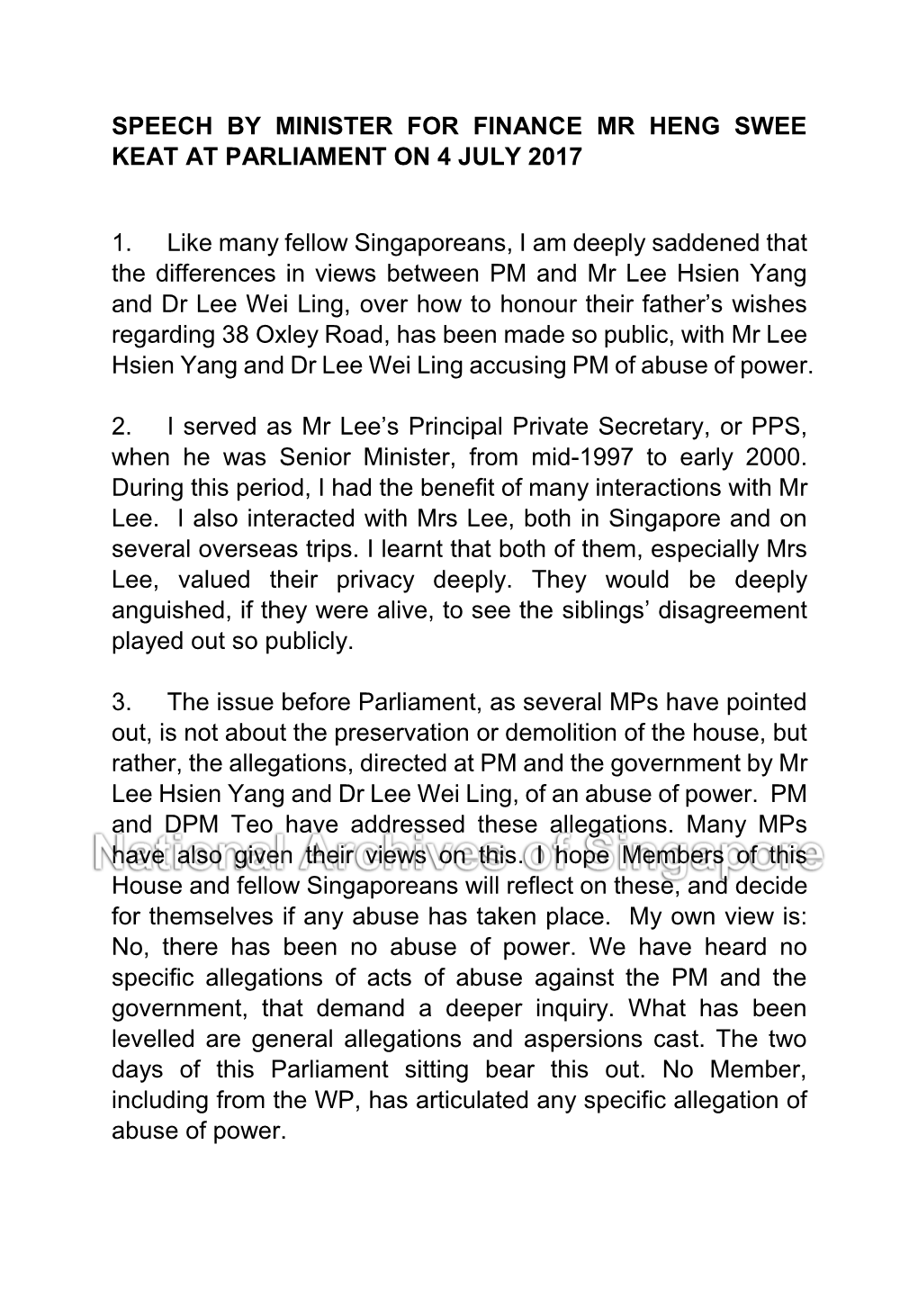 Speech by Minister for Finance Mr Heng Swee Keat at Parliament on 4 July 2017