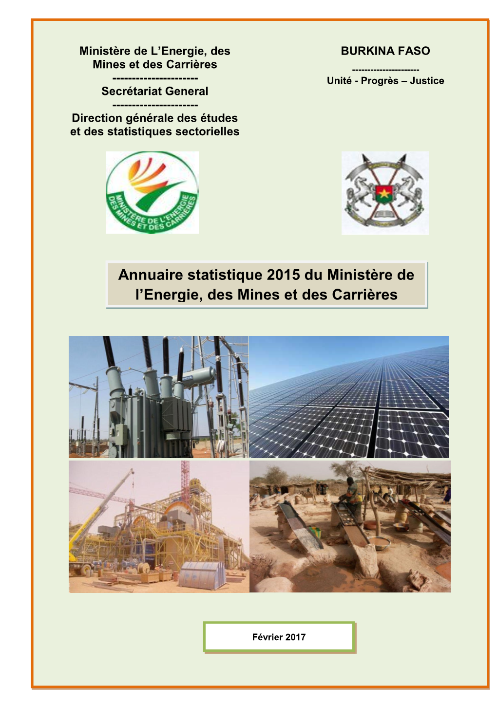 Annuaire Statistique 2015 Du Ministère Des Mines Et De L'énergie