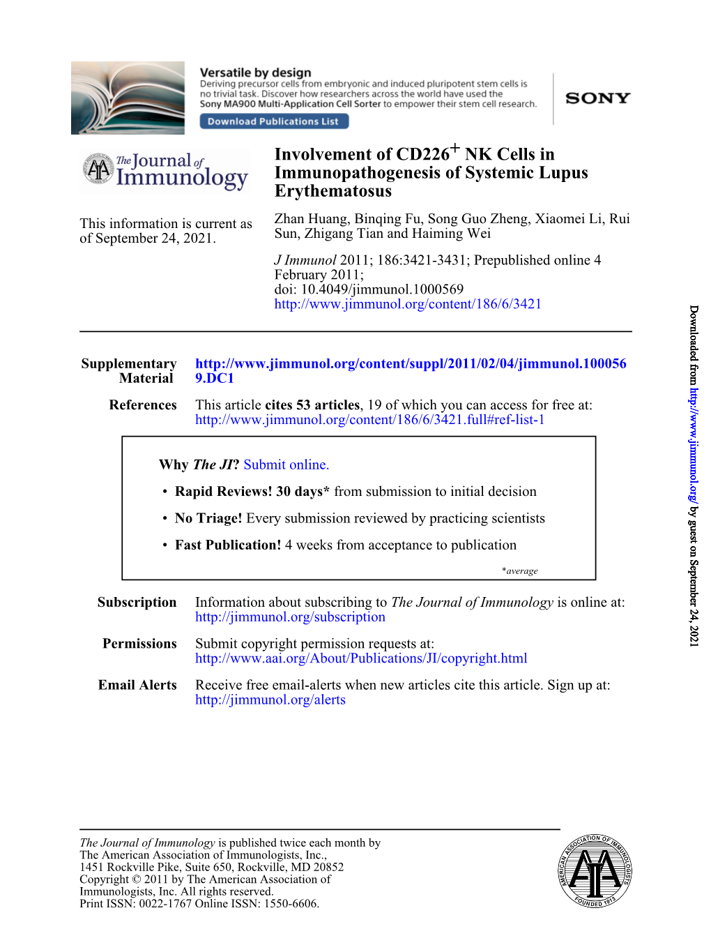Erythematosus Immunopathogenesis of Systemic Lupus NK Cells in + Involvement of CD226