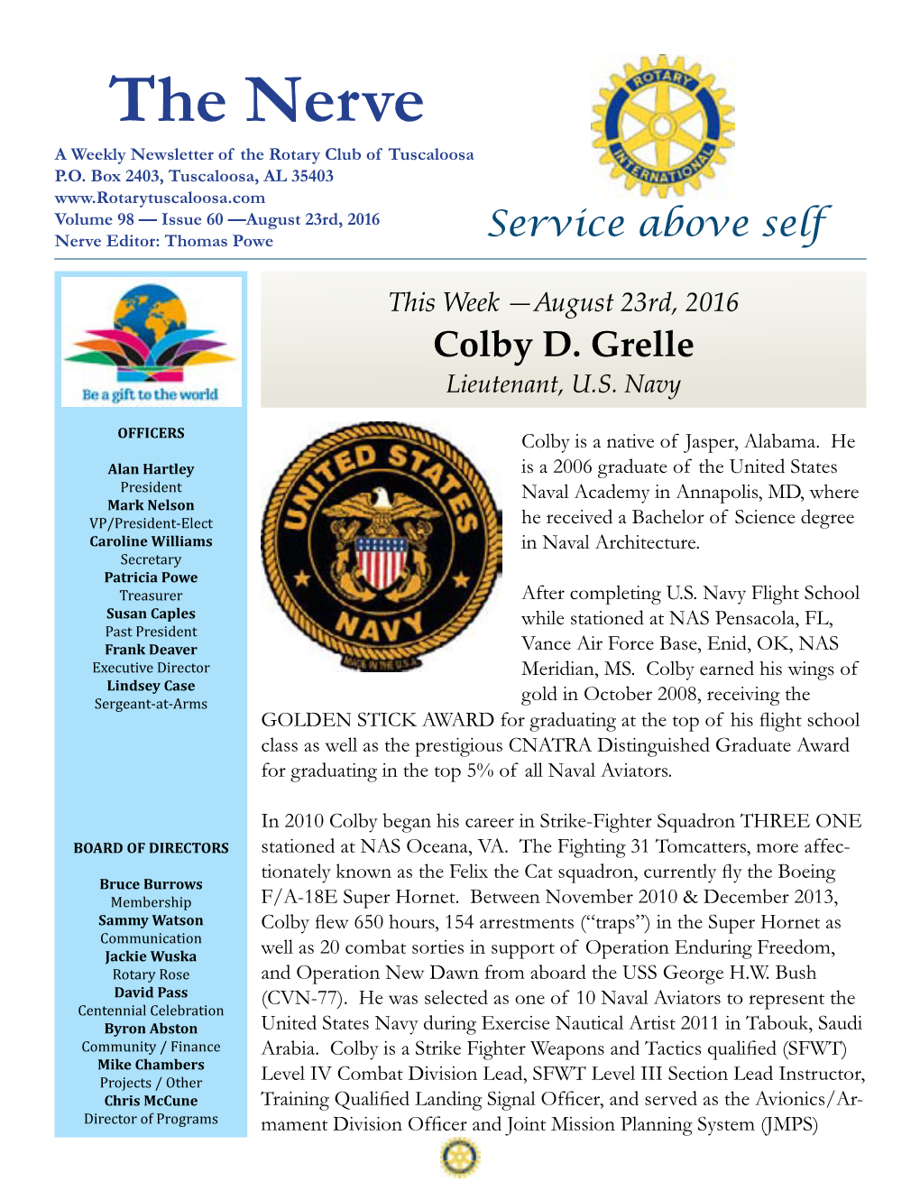 The Nerve a Weekly Newsletter of the Rotary Club of Tuscaloosa P.O