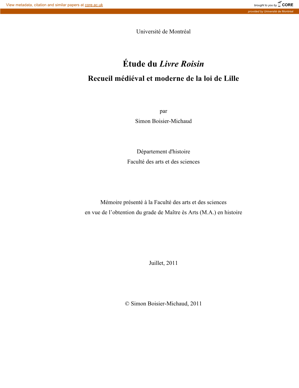 Étude Du Livre Roisin Recueil Médiéval Et Moderne De La Loi De Lille