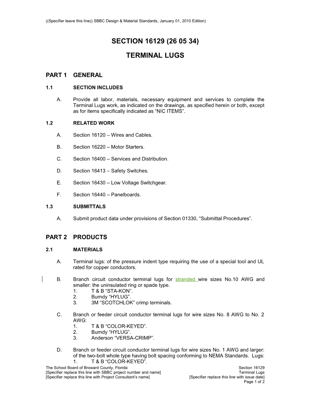 Specifier Leave This Line)) SBBC Design & Material Standards, January 01, 2010 Edition s3