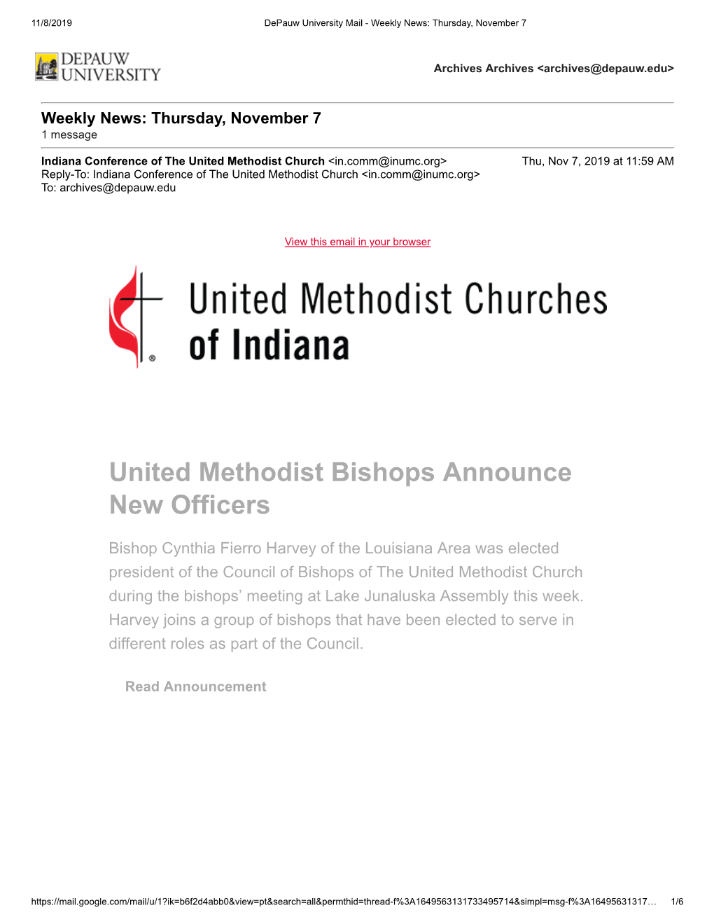 United Methodist Bishops Announce New Officers