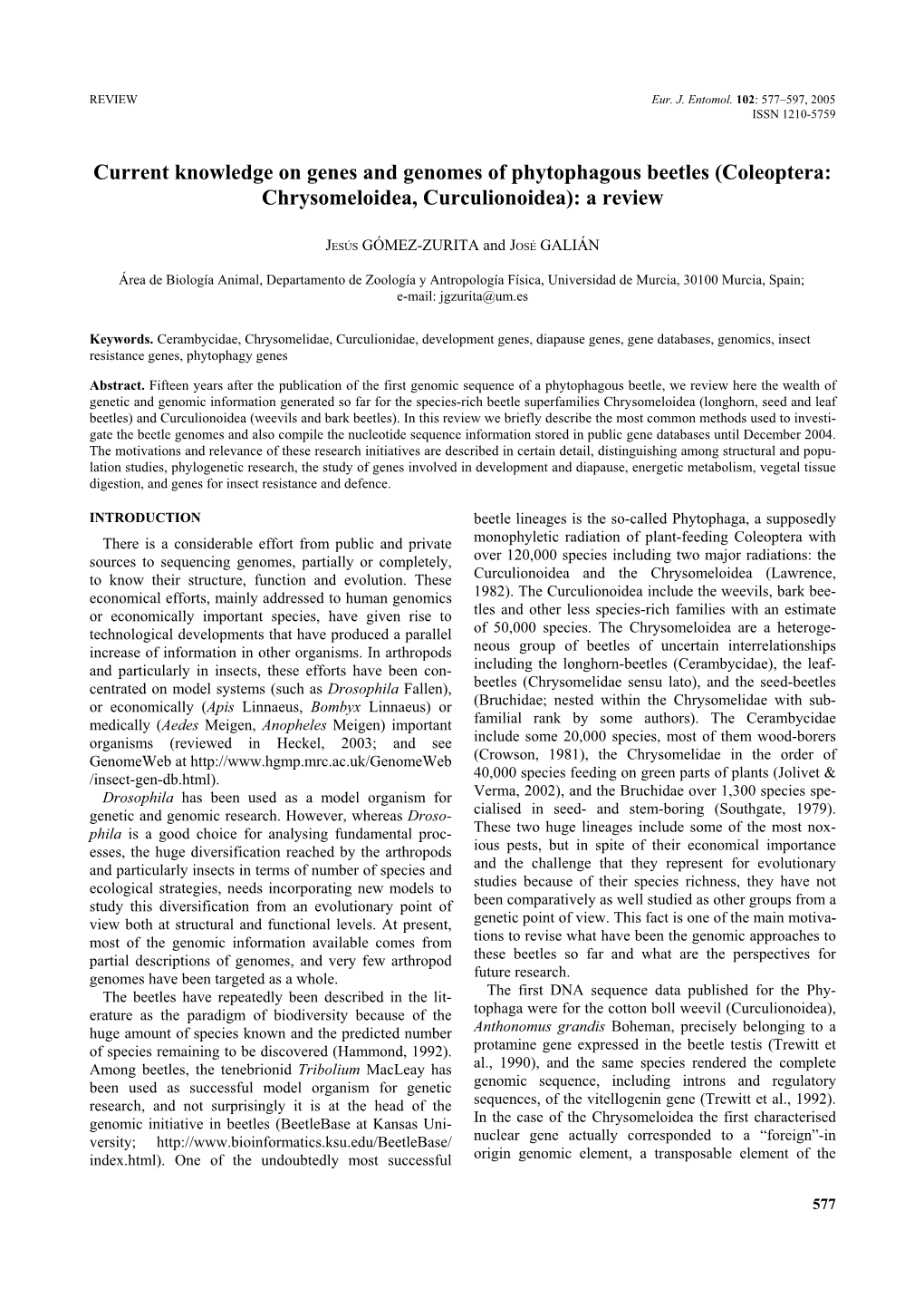 Current Knowledge on Genes and Genomes of Phytophagous Beetles (Coleoptera: Chrysomeloidea, Curculionoidea): a Review