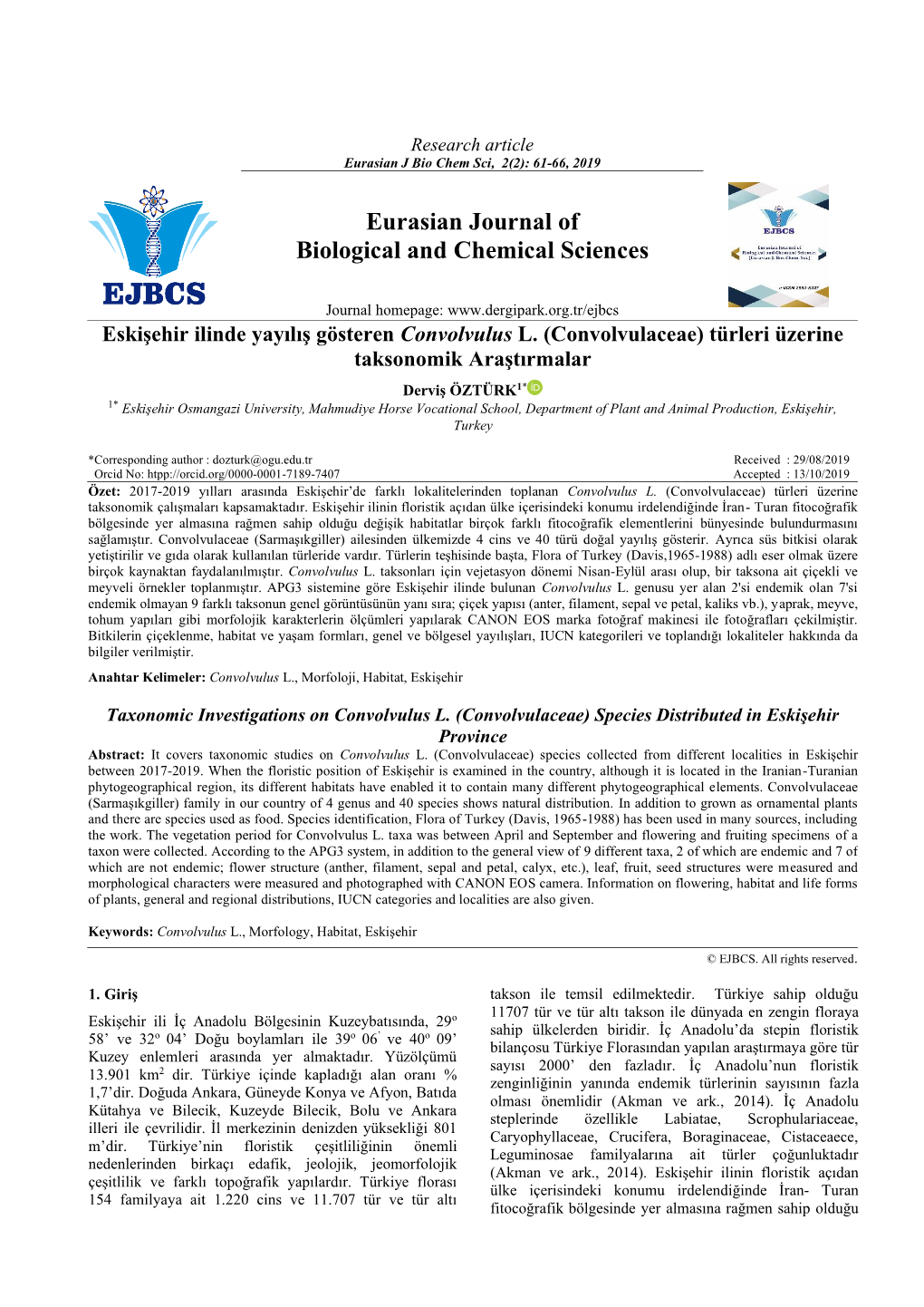 Eurasian Journal of Biological and Chemical Sciences