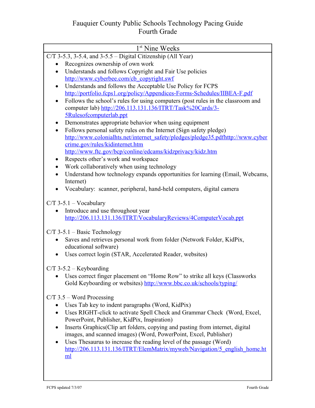 Fauquier County Public Schools Technology Pacing Guide