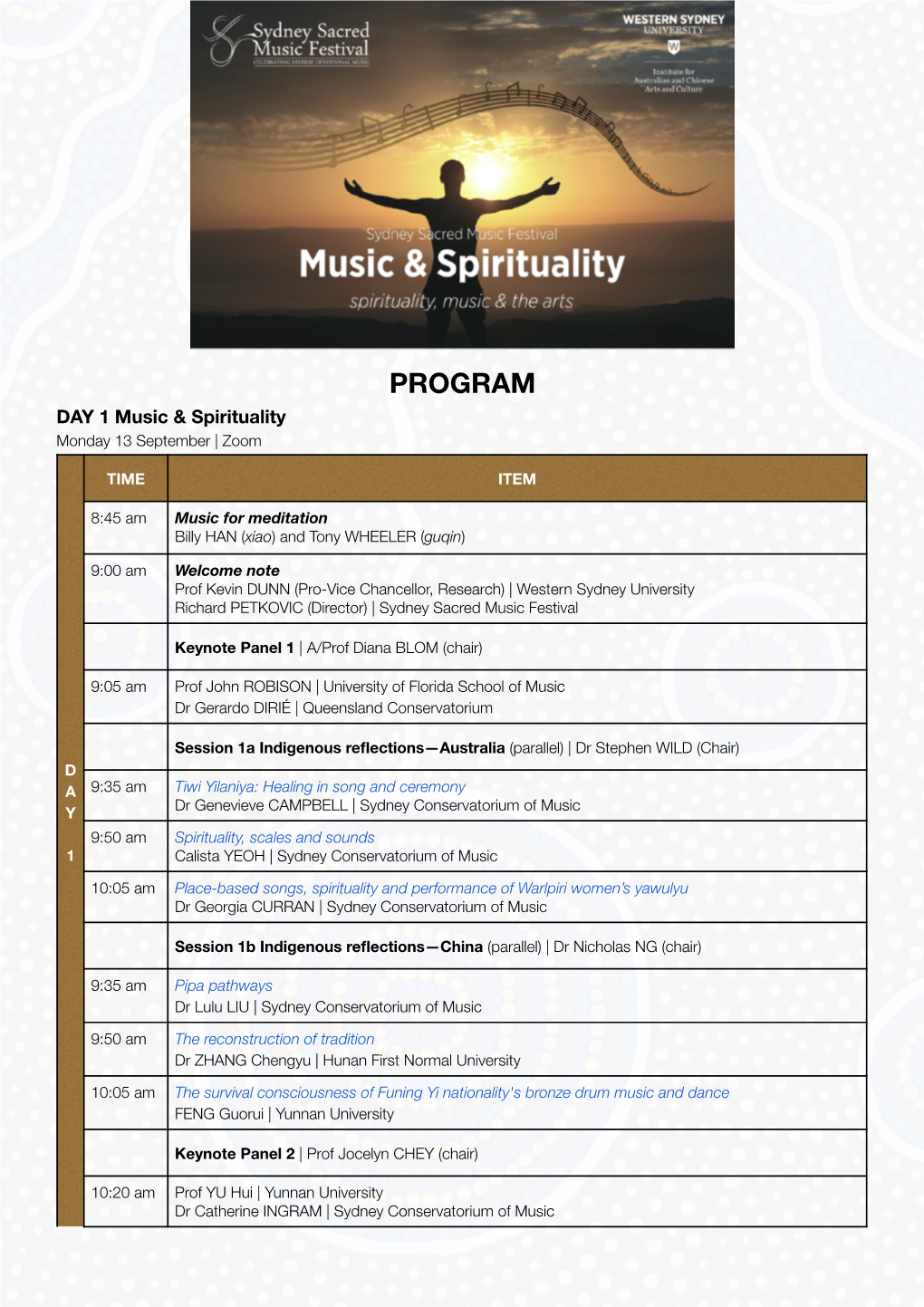 Music & Spirituality PROGRAM & ABSTRACTS