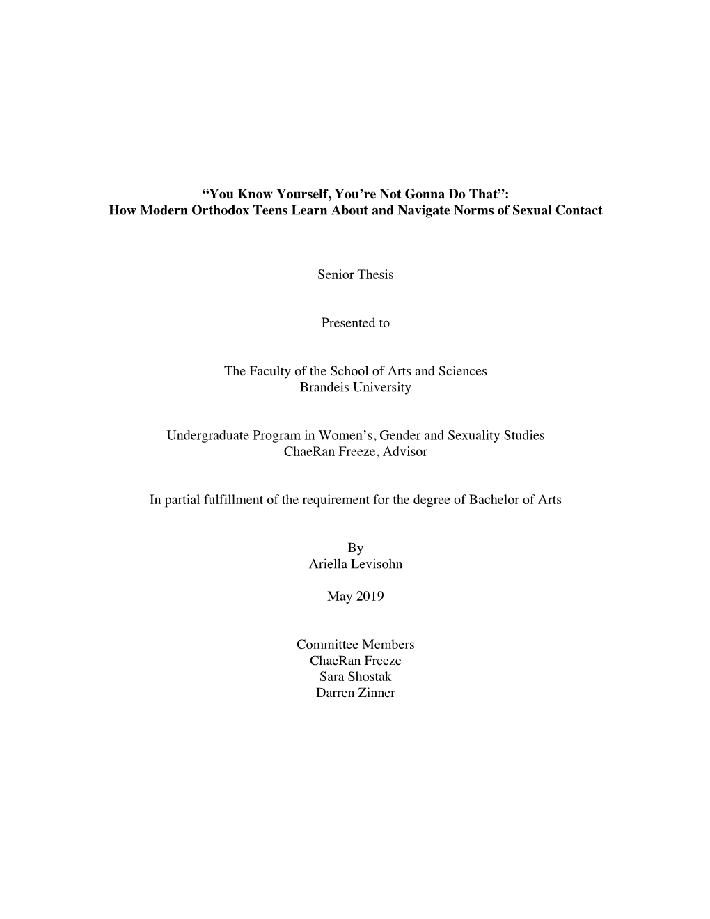 “You Know Yourself, You're Not Gonna Do That”: How Modern Orthodox Teens Learn About and Navigate Norms of Sexual Contact