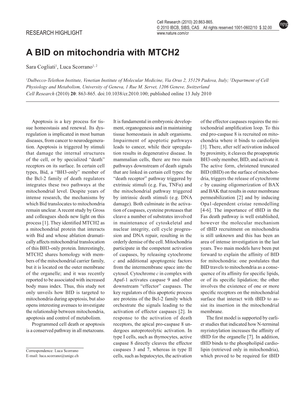 A BID on Mitochondria with MTCH2