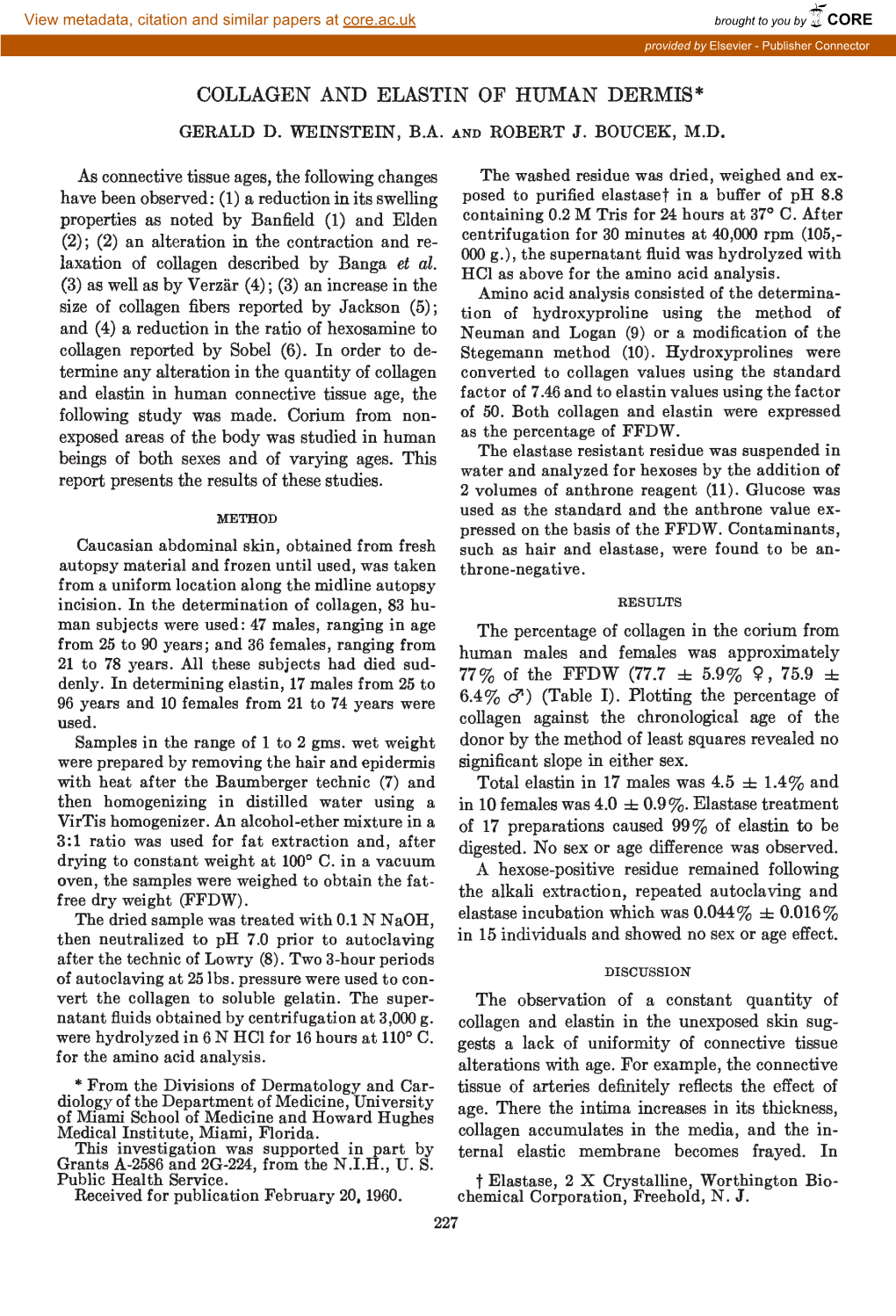 Collagen and Elastin of Human Dermis* Gerald D