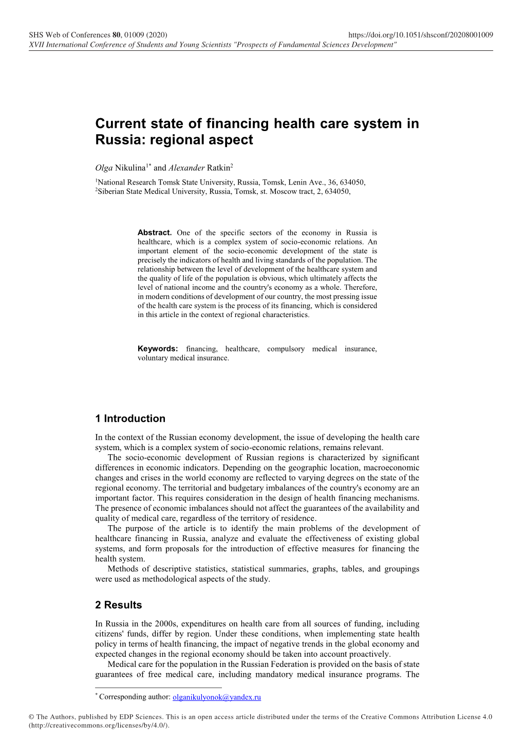 Current State of Financing Health Care System in Russia: Regional Aspect