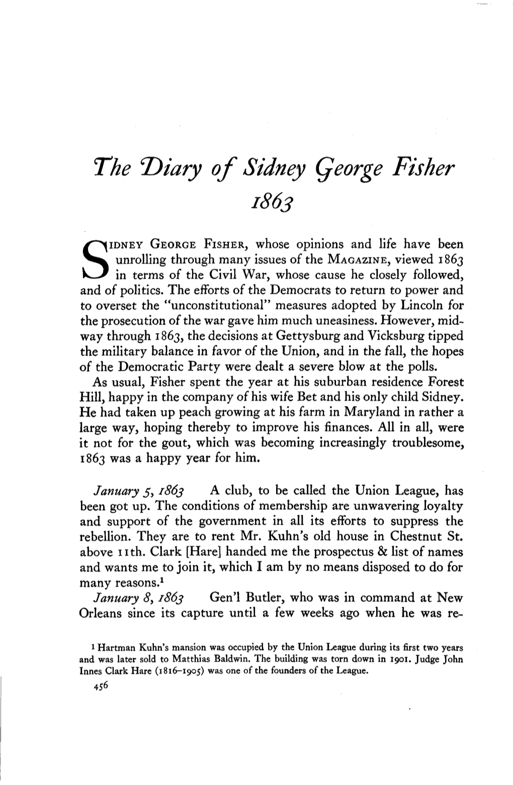 The T)Iary of Sidney Qeorge Fisher 1863