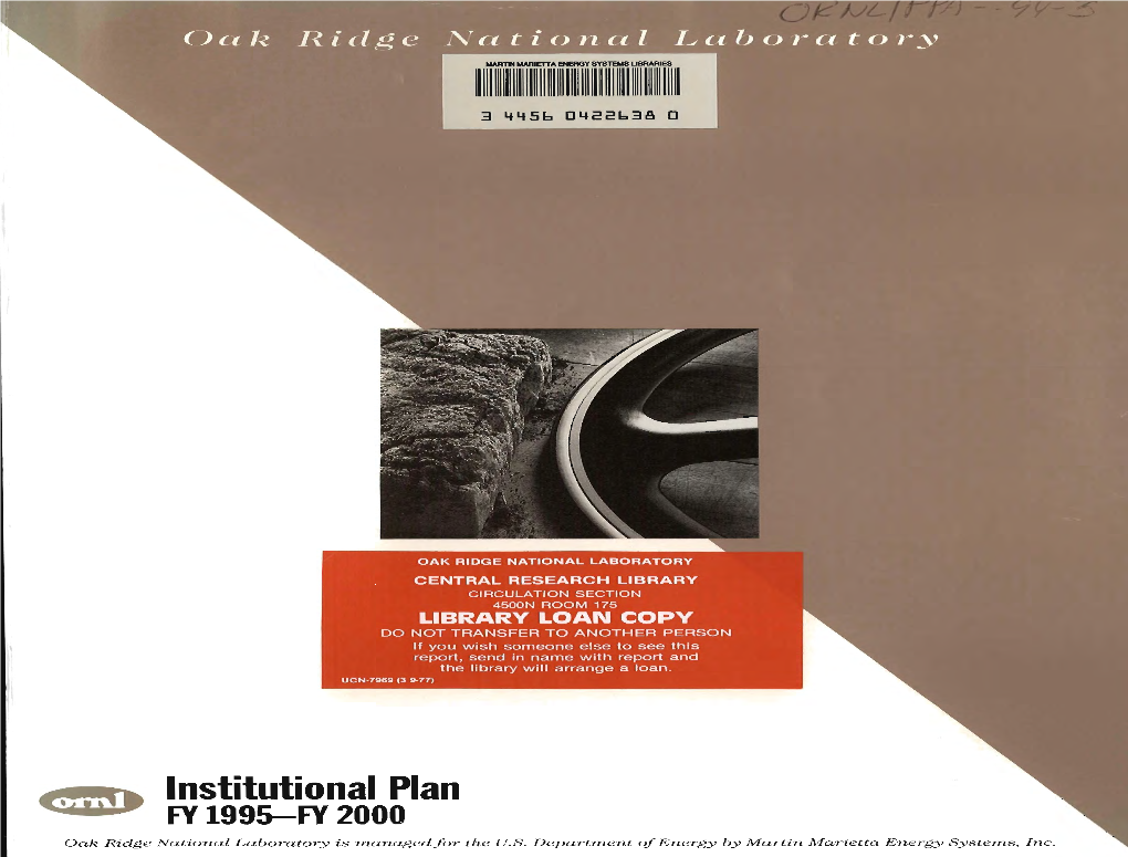Oak Ridge National Laboratory Institutional Plan FY 1995-FY 2000
